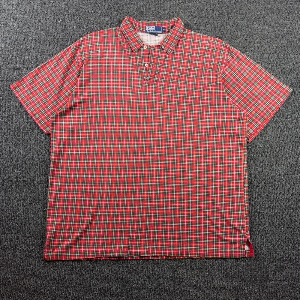 Vintage Polo Ralph Lauren Red Tartan Plaid Cotton Polo Shirt Men's XL‎ Hong Kong